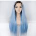 SHIYID Blue Wig for Women | Synthetic Lace Front Wig with Brown Roots | Long Straight Light Blue Hair - Buy Online on SooperMarket.com