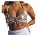 Wuchieal Women's Belly Dance Costume Sequin Bra Tassel Top with Chest Party Club Wear Bra Top One Size Apricot