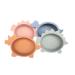 variety pack of 4 silicone baby/toddler dinosaur bowls shatter proof fun dino shape yellow blue sage green & neutral pink d-179