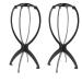 Wig holder 2 PCs portable folds wig stalls Short wig holes plastic black perceive stand.