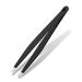 Wamza Tweezers for Facial Hair Women & Men - Pack of 1 -Slanted Eyebrow Tweezers Professional- Stainless Steel Precision Eyebrow Hair Pluckers/Tweezers for Women - for Chin & Fine Hair (Black)