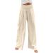 TUNUSKAT Women's Cotton Linen Wide Leg Palazzo Pants with Pocket - Medium, Khaki - Buy Online on SooperMarket.com