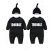 culbutomind Baby Twins Bodysuits Double Trouble Newborn Unisex Baby Romper Cute Outfit With Hat Black BT 3-6 Months