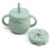 Ginbear 2-in-1 Silicone Baby Cups with Straw & Snack Cup Lid  8.5 OZ Spill Proof Sippy Cups  Toddler Training Cup for ages 12 M+ (Hazy Green)