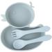 Qshare Baby Silicone Suction Plate with Spoon and Fork - Non Slip Divided Weaning Plates for Baby Toddler (Blue) - Buy Online on SooperMarket.com