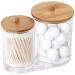Garta Cotton Swab Holder with Bamboo Lid Acrylic Qtip Holder Cotton Swab Cotton Dispenser Cotton Swab Round