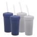 MightyMoe 4-Pack Spill Resistant 10 oz. Straw Cup (Slate/Blue Gray) With Silicone Straws