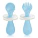 Vicloon Baby Fork and Spoon Set 2 Pcs Spoon & Fork Cutlery Set Infant Silicone Training Utensils for Baby Led Weaning Baby Utensils Self Feeding Learning Spoons for Kitchen Home Use Blue