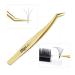 Professional Eyelash Extension Tweezers - Stainless Steel 45 Mega Curved Angled Fine Tip Tweezer for Volume Lashes - Gold Tweezer for Precision Application - 17mm - Eye Lash Extensions Supplies - Buy Online on SooperMarket.com