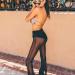 Women's Mesh Sheer Flared Bell Bottom Pants - Medium Black | Dance Festival Clubwear - Buy Online on SooperMarket.com