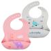 Vicloon Silicone Baby Bib 2PCS Baby Weaning Bibs Waterproof Baby Feeding Bibs Adjustable with Wide Food Catcher Pocket Unisex Toddler Bibs (Pink-Grey)