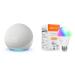Echo Dot (5th Gen) with Clock| Glacier White with Amazon Basics Smart Color Bulb
