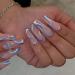 RikView Press on Nails Long Fake Nails Coffin Blue Nails Glossy Acrylic Nails for Women with Swirls Design Blue Swirls