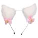 zalati Fox Ears Headband Plush Handmade Hairband Cute Style with Bowknot & Small Bells for Halloween Christmas Cosplay Party Costume Party Decor - White