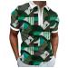 2023 New Mens Summer Digital 3D Printing Fashion Poster Lapel Zipper Short Sleeve Shirt T Shirt Top Blouse Green 3X-Large