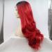 SHIYID Red Wavy Lace Front Wig with Dark Roots - Heat Resistant Synthetic Hair for Women | International Shipping Available - Buy Online on SooperMarket.com