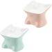 Navaris Raised Ceramic Cat Bowls (Set of 2) - Elevated Food and Water Bowl Pack for Cats - Cute Kitty Shaped Dishes with Ears - Dishwasher Safe - Green/Peach - Buy Online on SooperMarket.com