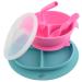 Yummy Baby Toddler Weaning Silicone Suction Divided Plate Bowl with Lid & Matching Spoon and Straw -Kids Placemat Stay Put Non Slip Feeding Dish BPA Free -(Pink Set)