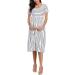 Love2Mi Women's Short-Sleeve Maternity Dress XL - Casual A-Line Midi Pregnant Dress in White Black Stripe - Buy Online on SooperMarket.com