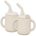 Silicone Sippy Cup by LoveyLu - Toddler Cup With Straw Spill Proof Soft Spout Cup With Handles Drop Proof No Spill Microwave Dishwasher and Freezer Safe (Sand) 2 Pack
