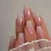 24Pcs Acrylic Press on Nails Medium Square Fake Nails Pink Ombre Glue on Nails False Nails with Gloss Glittering Powder Designs Nails Press on Artificial Nails Stick on Nails for Women Girls pink ombre nails