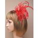 Large Red looped fabric and Feather Fascinator on a clear comb.