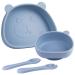 Qshare Suction Baby Plate and Bowl Set with Fork Spoon Silicone Baby Led Weaning Supplies for Toddler Self Feeding BPA Free Silicone Feeding Set for Babies Toddlers Kids Bears-blue
