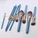 13-Piece High-End Makeup Brush Set - Granny Gray Solid Wood Handle & Blue Accents | International Shipping - Buy Online on SooperMarket.com