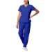 Sivvan Scrubs for Women - Mock Wrap & Cargo Pants Scrub Set Medium Royal Blue