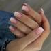 Mouyou press on nails short square nude pink color gradient white fake nails full cover artificial nails with nail glue angular pink gradient white acrylic artificial fingernails for women & girls f7
