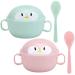 Tomaibaby 2 Sets Baby Feeding Bowls with Spoons Stainless Steel Baby Bowl Penguin Baby Food Container Soup Snack Dinnerware with Handles for Infant Toddler Kids