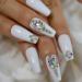 White 3D Shiny Holo Gems French Coffin Ballet False Nail Set | Coolnail Press-On Nails - 24pcs/set - Buy Online on SooperMarket.com