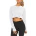 Mippo Long Sleeve Crop Tops Workout Athletic Gym Shirts Cropped Sweatshirts for Women Medium White