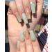 Brishow Coffin Artificial Nails Long False Nails Pink Green Bellarina Acrylic Press on Nails 24pcs for Women and Girls