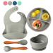 SilverStaar Baby Weaning Set Silicone Suction Plate Baby Suction Bowl Spoon Fork and Matching Bib - Super Detachable Suction Base Baby Feeding Set for Babies and Toddlers (Grey)