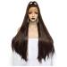 SHIYID High Temperature Fiber Hair Full Long Straight Dark Brown Synthetic Lace Front Wig For Women Costume