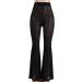 Women's Mesh Sheer Flared Bell Bottom Pants - Medium Black | Dance Festival Clubwear - Buy Online on SooperMarket.com