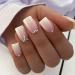 24 Pcs Pink Press on Nail Square Short Bling Glam Flash Diamond Crystal Glossy Fake Nails Glitter Rhinestones Gems False Nails Glue on for Women and Girl Y rhinestone square