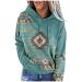 Womens Western Hoodies Pullover Long Sleeve Horse Aztec Sweatshirt Ethnic Vintage Casual Hooded Tops with Pocket Ab25 Green Small