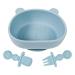 Lanjue Suction Bowl for Baby Silicone Toddler Weaning Bowl with Spoon and Fork BPA Free Non Slip for Baby Toddler Kids Self Feeding Blue