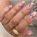 24Pcs Short Press on Nails Almond  Round Fake Nails with Little Flowers Design False Nails with Glue Acrylic Nails Glossy Glue on Nails Spring press on nails For Women Girls Styles-4