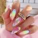 Aflytep Diamond French Wearable Nails Wearable Press on Nails Full Cover Nail Tips Rainbow Small Flower Sticker False Nail Tips - Buy Online on SooperMarket.com