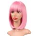 AISI BEAUTY 12 Inch Pink Bob Wig with Bangs - Short Straight Synthetic Cosplay Party Wig for Women - Buy Online on SooperMarket.com