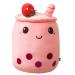Hpory Bubble Tea Plush Pillow Boba Plushie Plush Pillow Cute Milk Tea Cup Plushie Bubble Tea Soft Toy with Strawberries Bubble Tea Cup Plush Toy Soft Stuffed Throw Pillow for Kids Pink 23cm