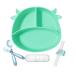 4-Piece Set Baby Suction Plate Non-Slip Silicone Baby Divided Placemat Divided Suction Plates Child Sucker Toddler Baby Feeding Plate with Bendable Fork & Spoon for Self Feeding Training(Green)