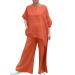 WILLBEST Womens 2 Piece Outfit Long Sleeve Shirt & High Waisted Shorts Lounge Sets Linen Vacation Tracksuits 2071-sukrn-a-red M