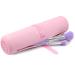 BEAKEY Travel Silicone Makeup Brush Bag 12 Pcs Makeup Brush Set Premium Synthetic Foundation Brush Eyeshadow Brush with Strap-on Storage Organizer Portable Pink Makeup Brush Holder (Purple & Pink)