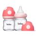 YOHKOH Natural Glass Baby Bottle with Natural Response Nipple Newborn Anti-Colic Baby Bottle Gift Set Wide Neck Mushroom Cap Baby Bottles Clear (3.4oz (Pack of 2) Red) 3.4 Ounce (Pack of 2) Red
