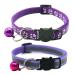 Hepplly 2-Pack Cat Collars Quick Release Reflective Kitten Collar with Bell (Purple)