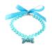 RayMinsino Dog Cat Necklace with Pearl Bone Pendant Adjustable Collar Small Blue